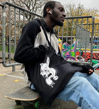 Load image into Gallery viewer, skateboarding, skate park, streetvet, street dogs, dogs, homeless, homelessness, ethical tote bag, bag, tote bag, sustainable cotton, earth positive cotton, drip
